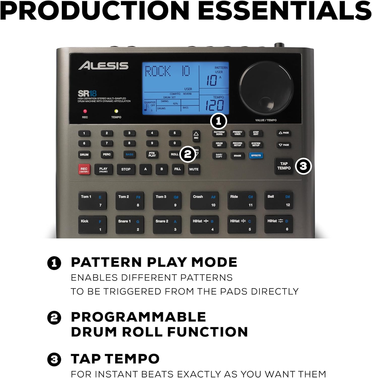 Alesis SR-18 - Studio-Grade Standalone Drum Machine With On-Board Sound Library, Performance Driven I/O and In-Built Effects/Processors