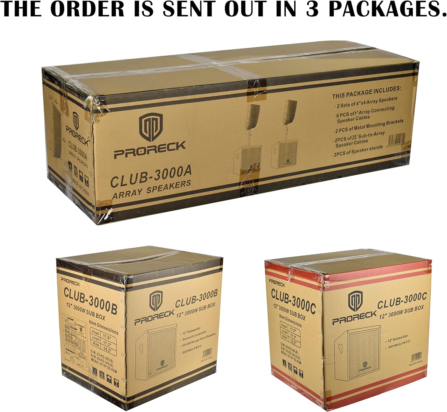 PRORECK Club 3000 12-Inch 4000w DJ Powered PA Speaker System Combo Set with Bluetooth USB Drive Read Function SD Card Remote Control,Two subwoofers and 8 line Array Speakers Set for Church, DJ, Live