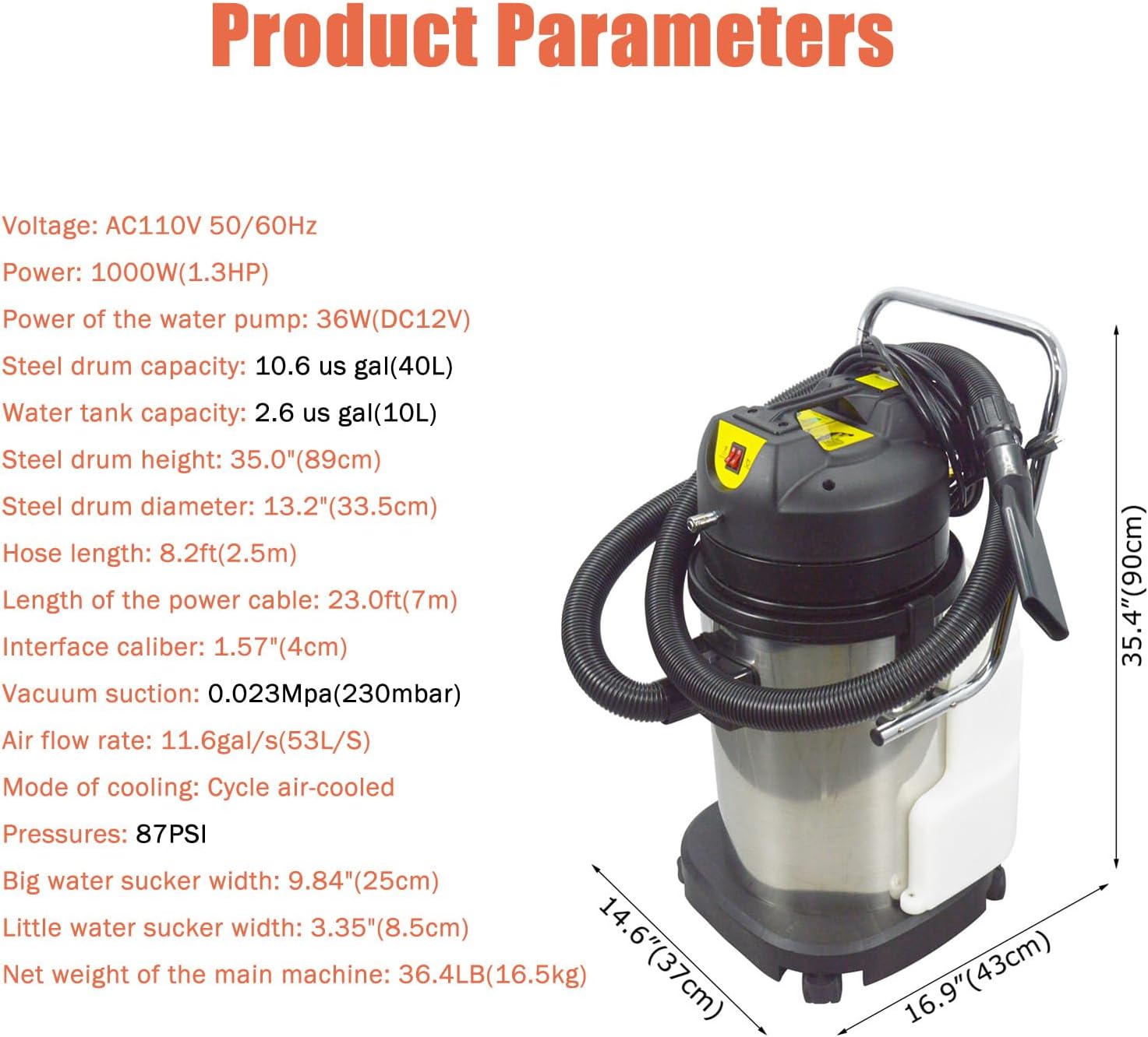 Carpet Extractor Machine 40L 3 in 1 Stainless Steel Carpet Cleaning Machine for Sofa Cleaning 110V 1000W