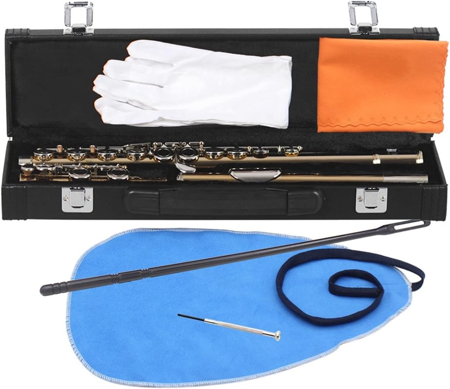 Flute Musical Instrument 16 Hole Flute Golden Silver Key Flute with Storage Box Accessories Professional Woodwind Musical Instrument Starter Flute