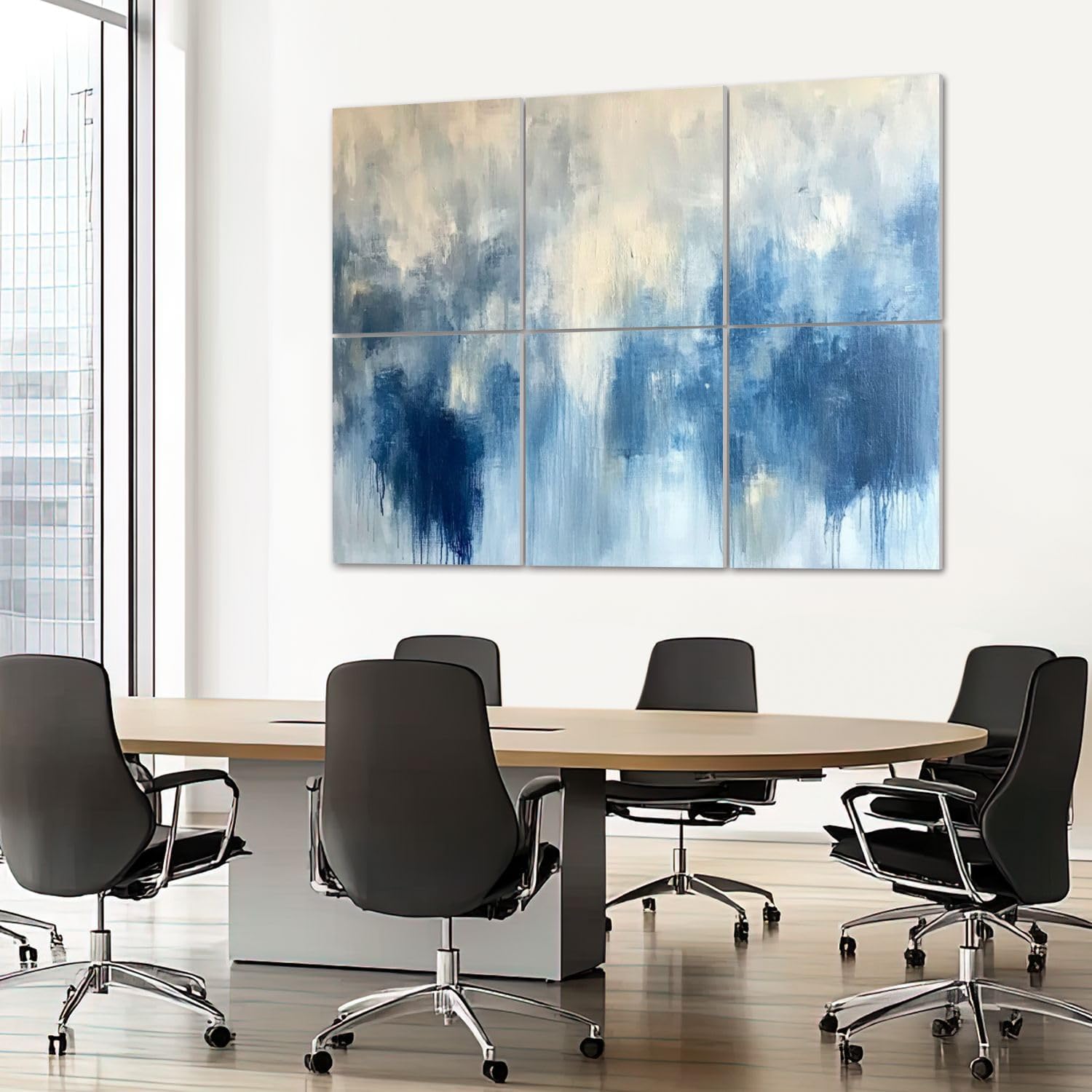 6 Pack Art Acoustic Panels Sound Absorbing Blue Cream Abstract Modern Blurred Shapes Dripping Tones Cloud like Decorative Soundproof Wall Panels Self Adhesive for Recording Studios Office 72