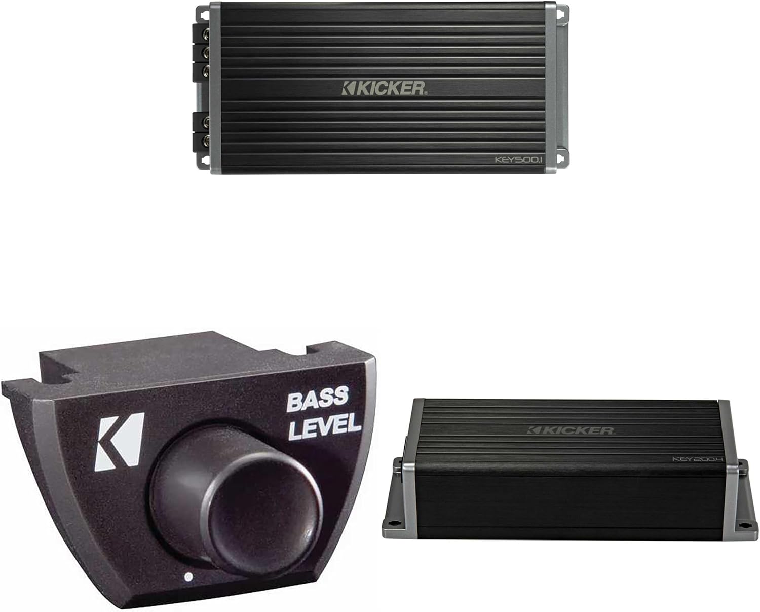 Kicker 47KEY2004 4-Channel DSP Smart Amplifier, 4x50W w/ 47KEY5001 500-Watt Mono Channel Amp with Start/Stop Capability, Bass Knob Bundle