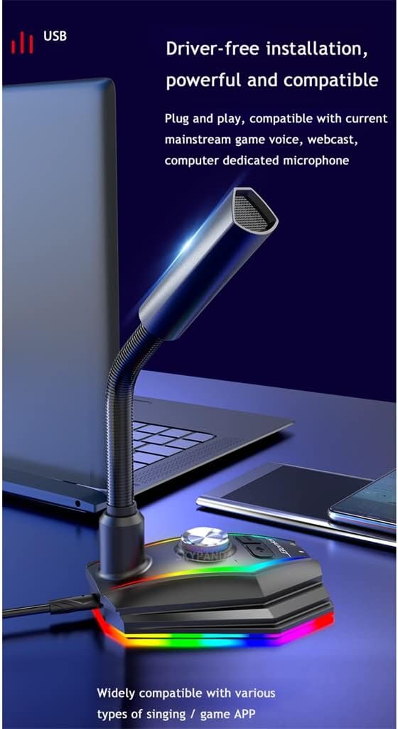 Desktop Gooseneck USB Microphone Game with Voice Changer Condenser Microphone Suitable for Computer Studio Recording