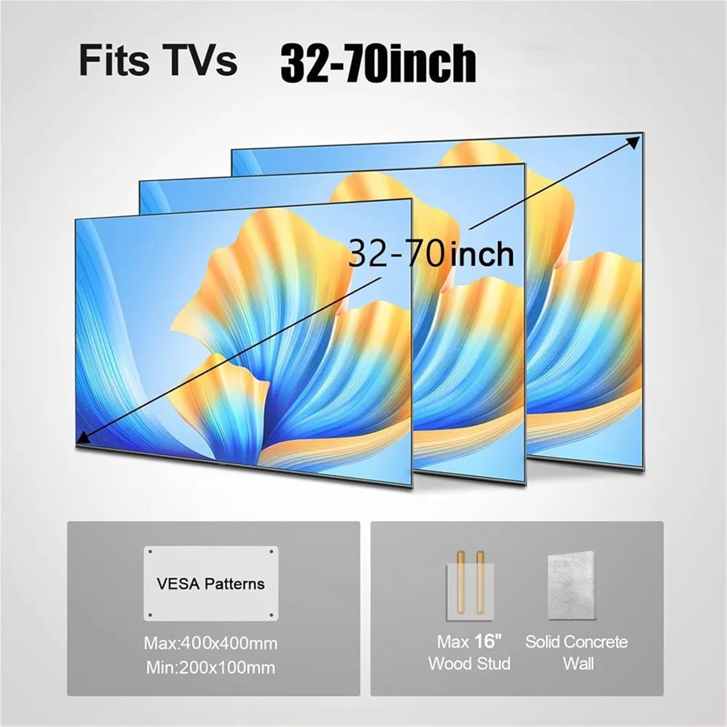 Tv Wall Bracket Wall Mount Full Motion for Most 32-70 inch TVs, Swivel TV Bracket with Dual Articulating Arms Tilt Rotation 400x400mm