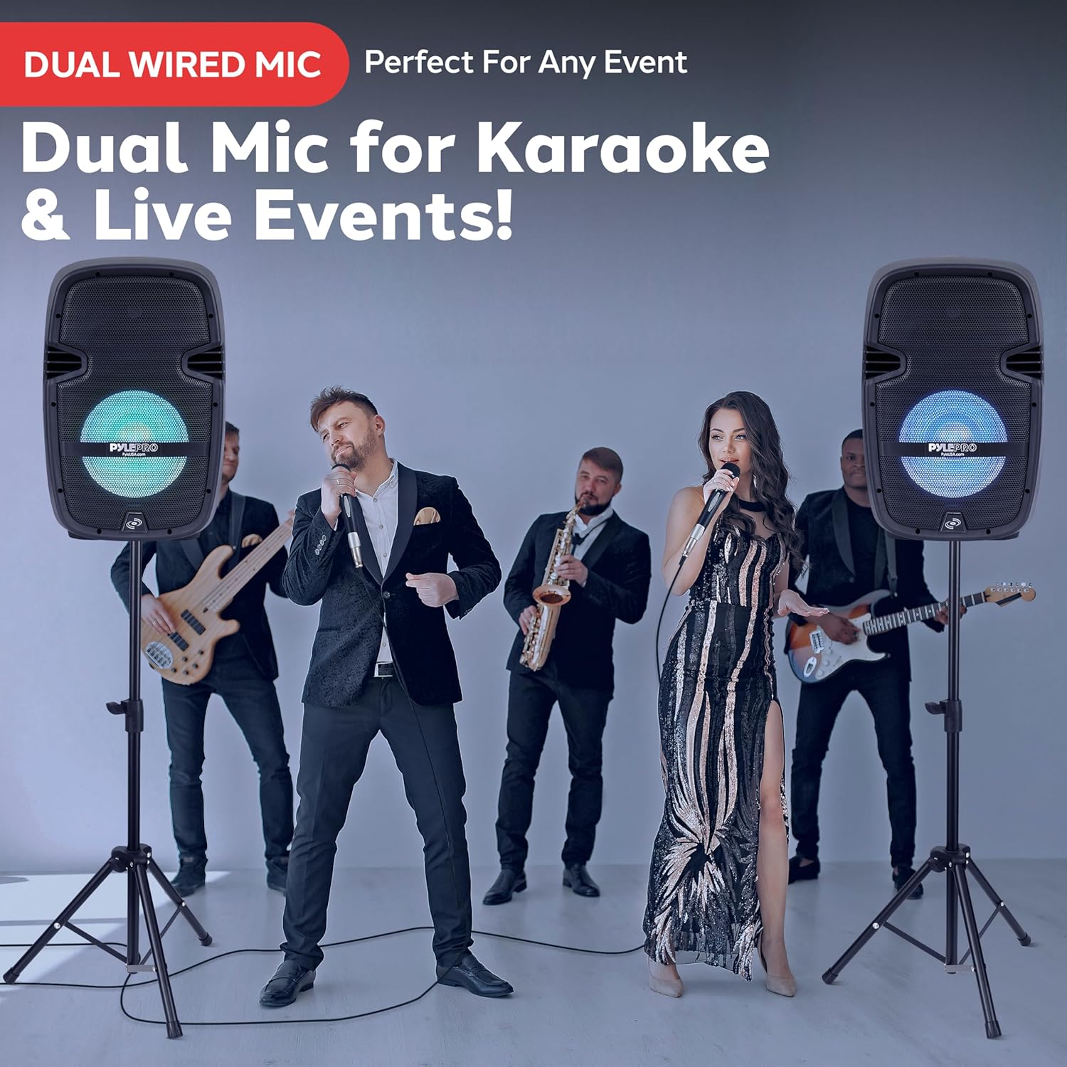 Pyle PA Speaker DJ Mixer Bundle - Portable Wireless Bluetooth Sound System w/ USB SD XLR 1/4