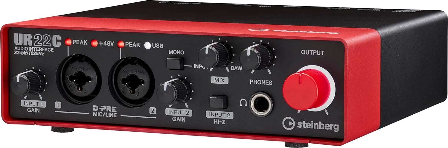 Steinberg UR22C 2x2 USB 3.0 Audio Interface with Cubase AI and Cubasis LE, Red