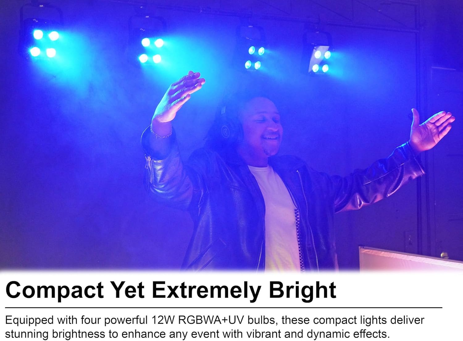 Rockville 4 Pack MINI RF4 V2 Black LED Wash Up Light, RGBWA+UV, Compact, App, Remote, LCD, Wireless DMX, Rechargeable, Perfect for DJ/Party Lighting