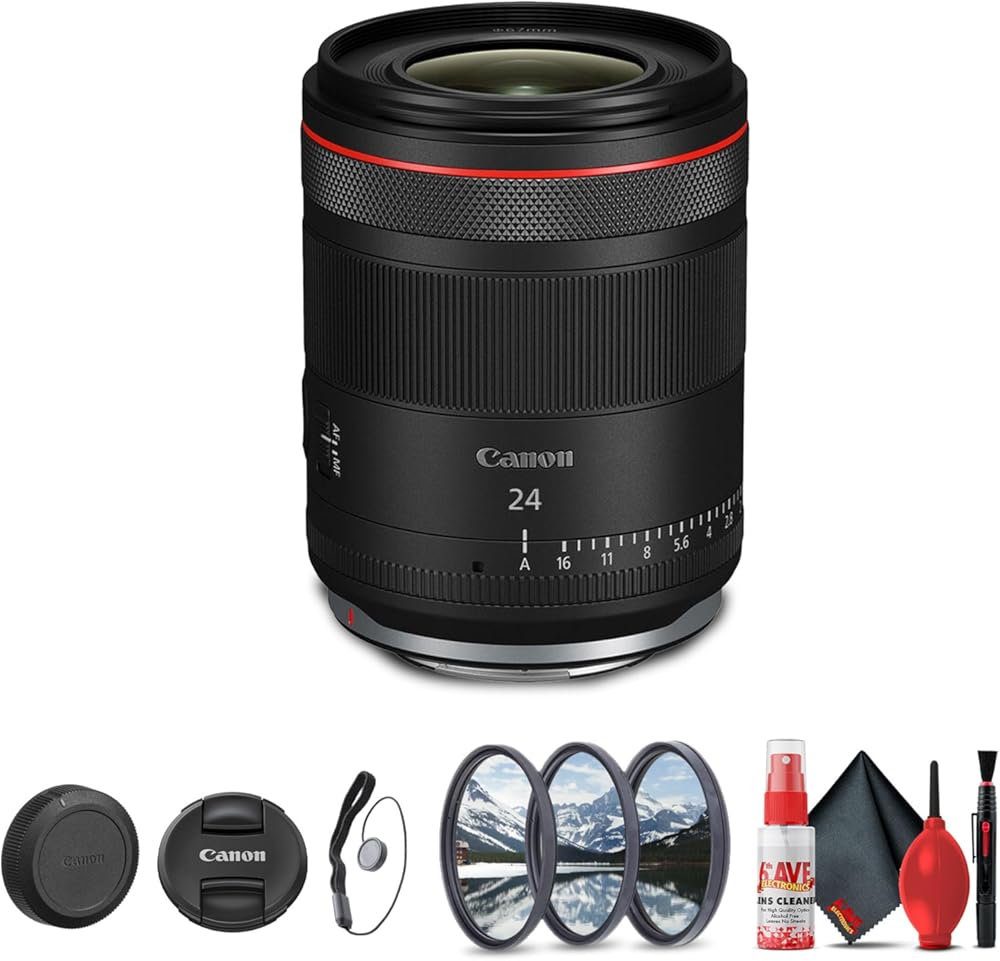 Canon RF 24mm f/1.4 L VCM Wide-Angle Lens (Canon RF) (6907C002) + Lens Filter Kit + Cleaning Kit + Lens Cap (Renewed)