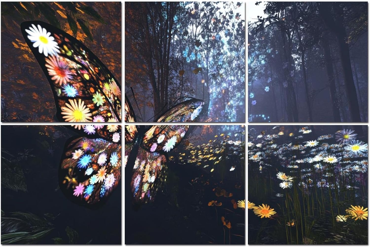 6 Pack Art Acoustic Panels Colorful Abstract Butterfly Art Print Soundproof Wall Panels, 48