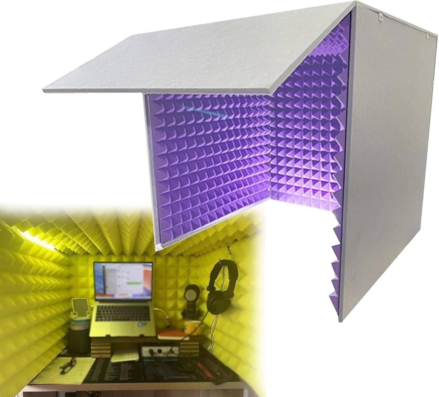 Recording Microphone Isolation Cover, Top Closed Foldable Soundproof Cover, Portable Recording Studio (Purple)