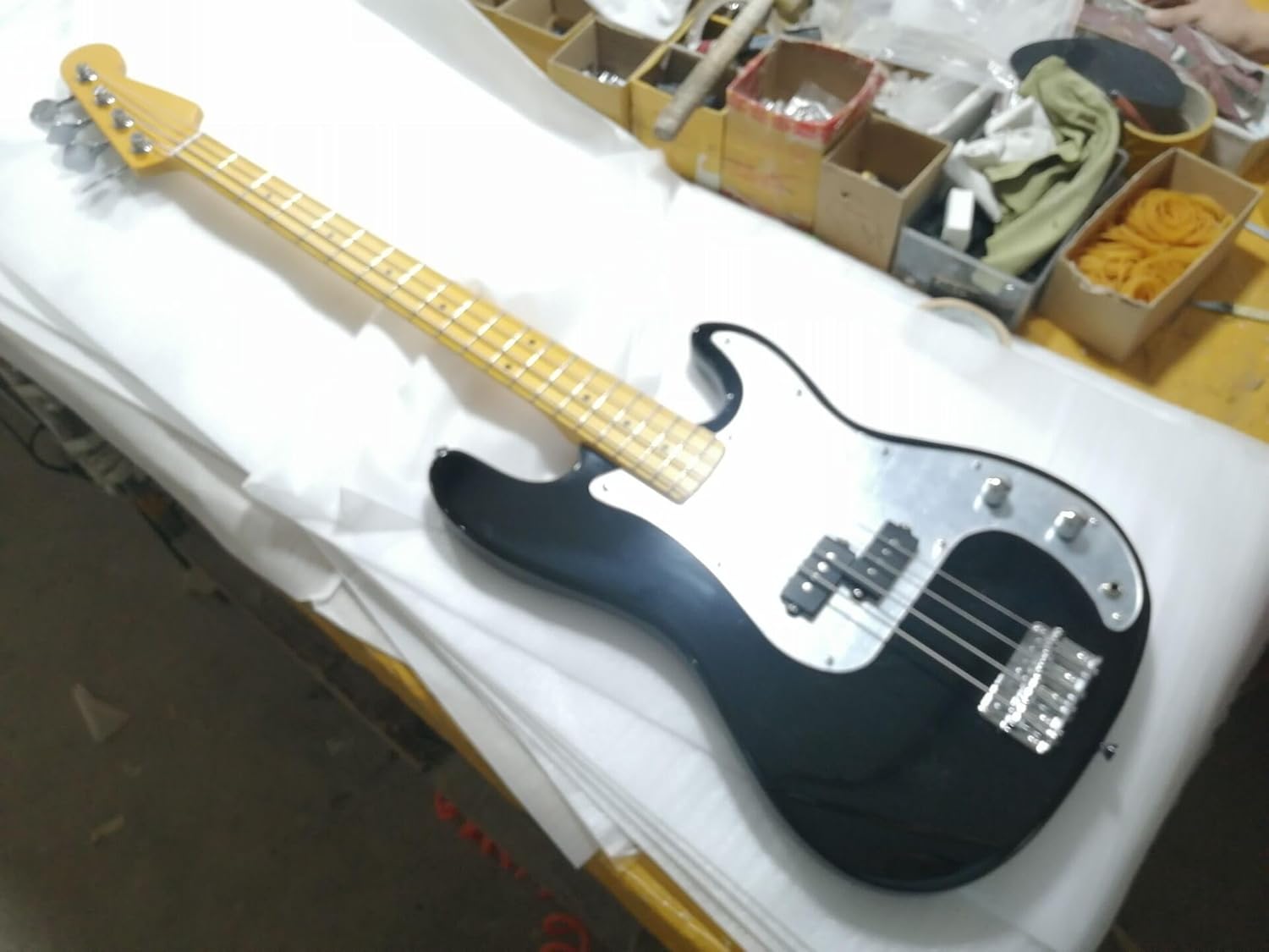 Custom Magic Black Color Precision Bass, Solid Body With Silver Mirror Pickguard, 4 Strings
