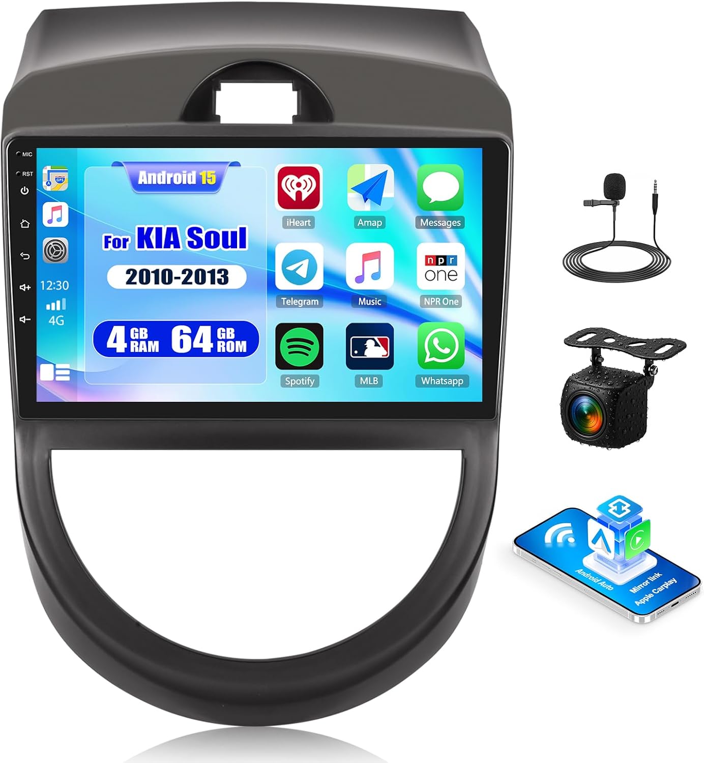 CAMECHO [4G+64G] Android 15 Car Stereo for KIA Soul 2010 2011 2012 2013, 9