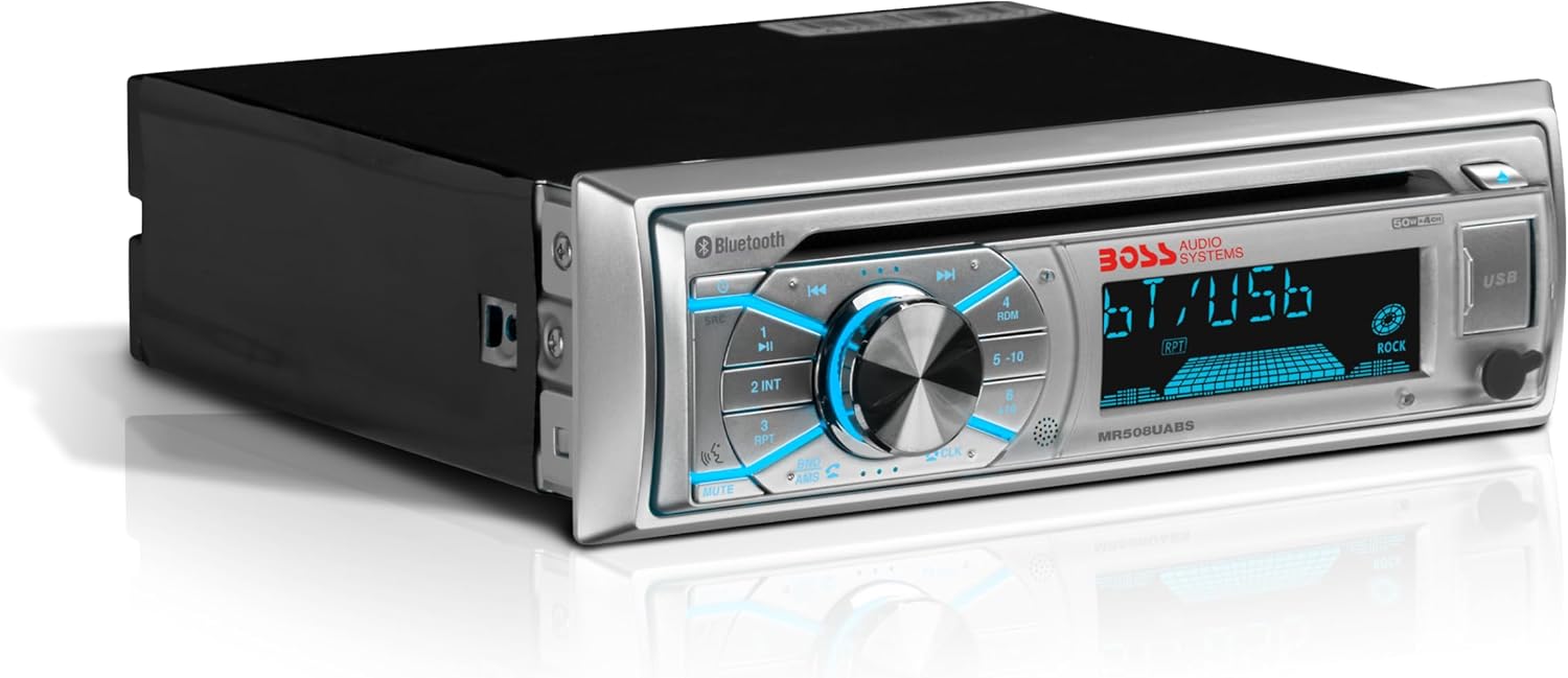 BOSS Audio Systems MR500UABS Marine Boat Stereo – Single Din, Bluetooth, CD DVD Player, AM/FM Radio Receiver, USB