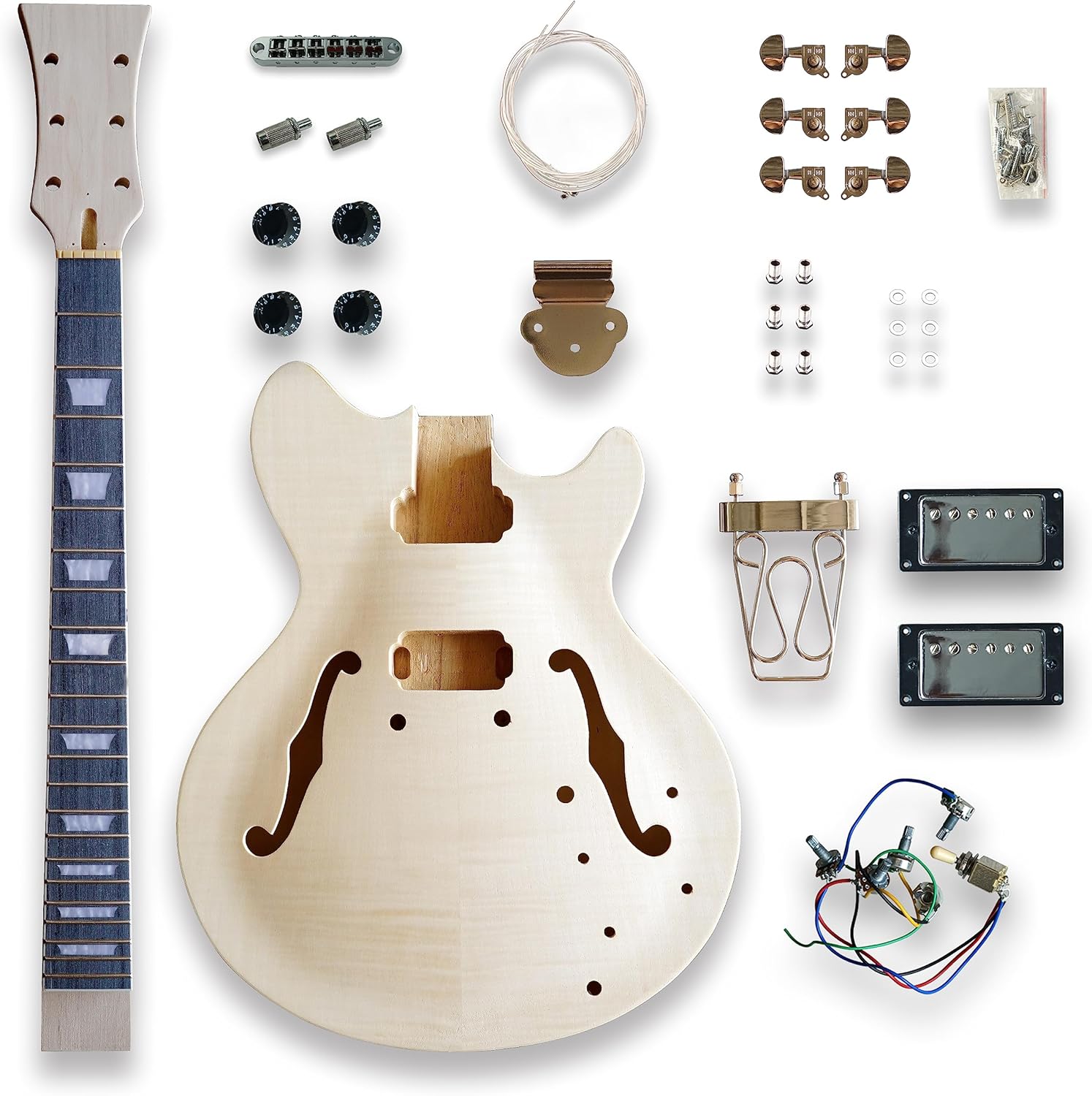 BexGears DIY SES Style Electric Guitar Kits Basswood with AAA Flamed Maple Top Body Maple neck You Build The Guitar