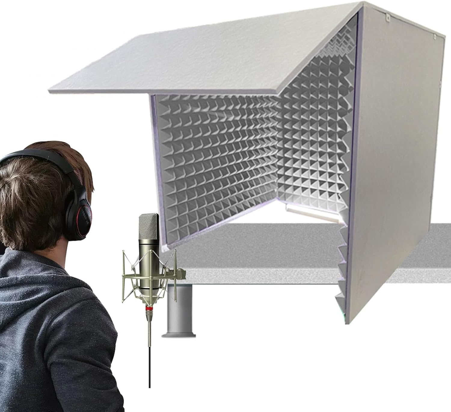 Microphone Isolation Room Box, Desktop Soundproofing Enclosure, Simple Soundproofing Room for Home Studio (Gris)