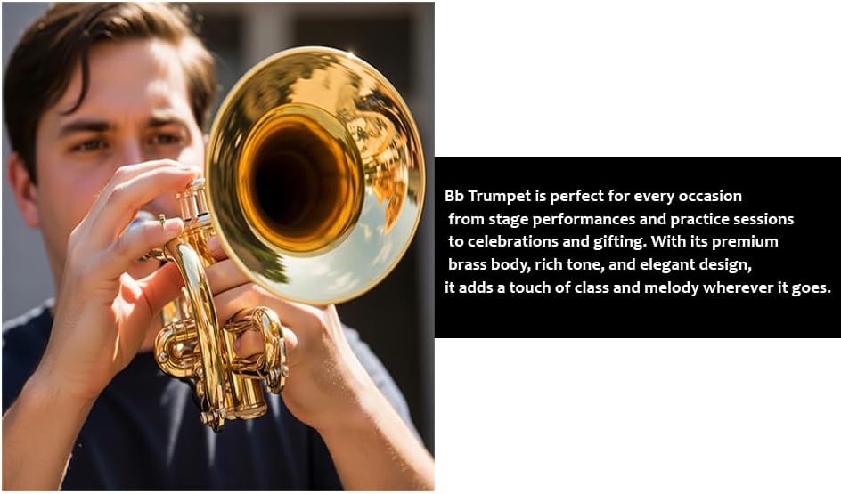 Queen Brass Trumpet Premium Kit for Beginners & Students, Brass Musical Instrument with Sturdy Case Bag, 7C Mouthpiece, Complete Cleaning Set