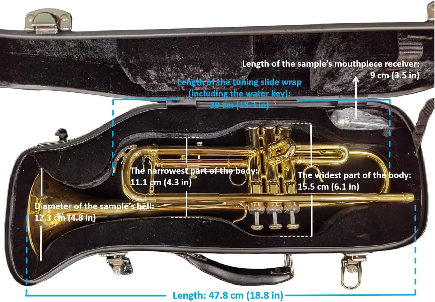 Crossrock Trumpet Case- Fiberglass Hardshell with Backpack Straps in Blue