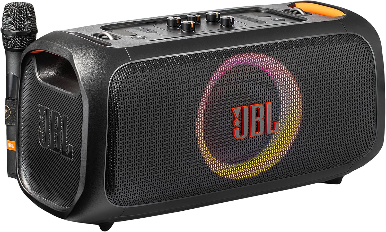 JBL Party On-The-Go Bluetooth Speaker with Mic | 100W Pro Sound, Dynamic Light Show, IPX4 Splashproof, 6-Hour Battery Wireless Karaoke Machine for Outdoor Events Bundle