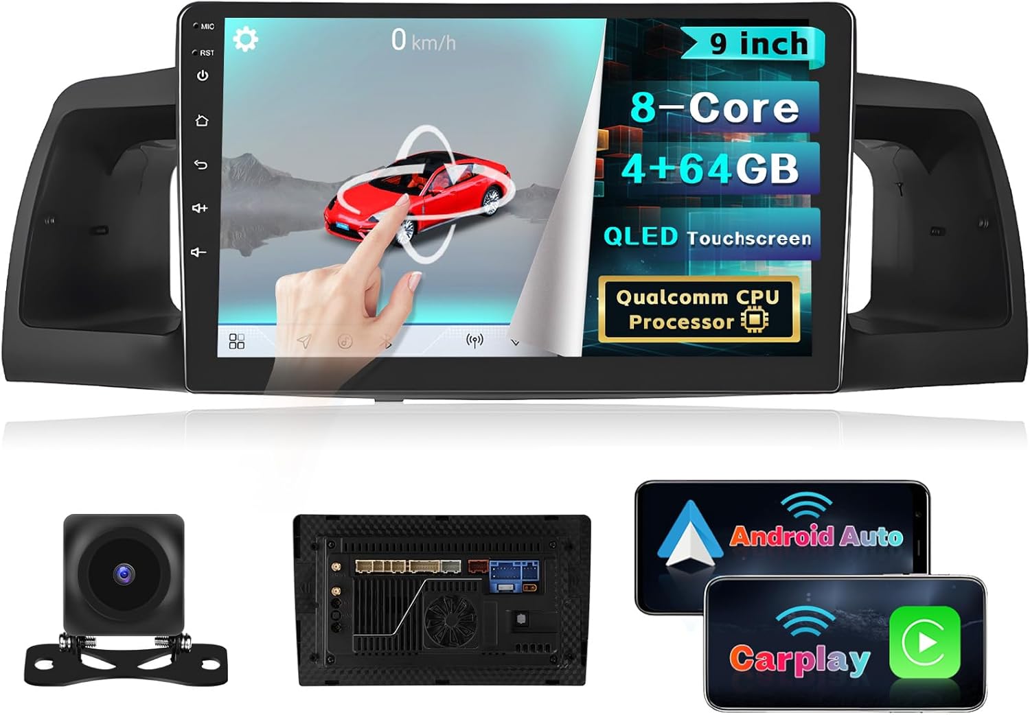 Qualcomm [8-Core 4+64G] Inefala Android 15 Car Stereo for Toyota Corolla EX 2005-2012 with Wireless Carplay Android Auto, 9 Inch Touchscreen with 3D Car Model WiFi GPS Bluetooth FM/RDS Radio DSP SWC