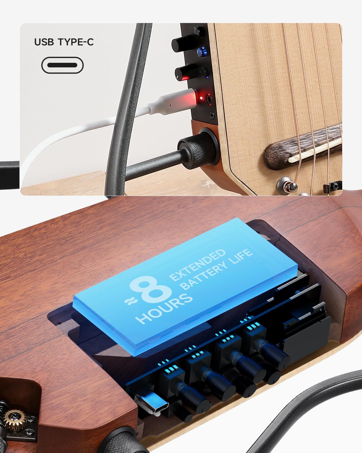 Donner Acoustic Electric Guitar HUSH I PRO Travel Guitar with Multiple Effect Modes Smart Guitarra Kit of Earphone, Gig Bag, Strap, Charging Cable