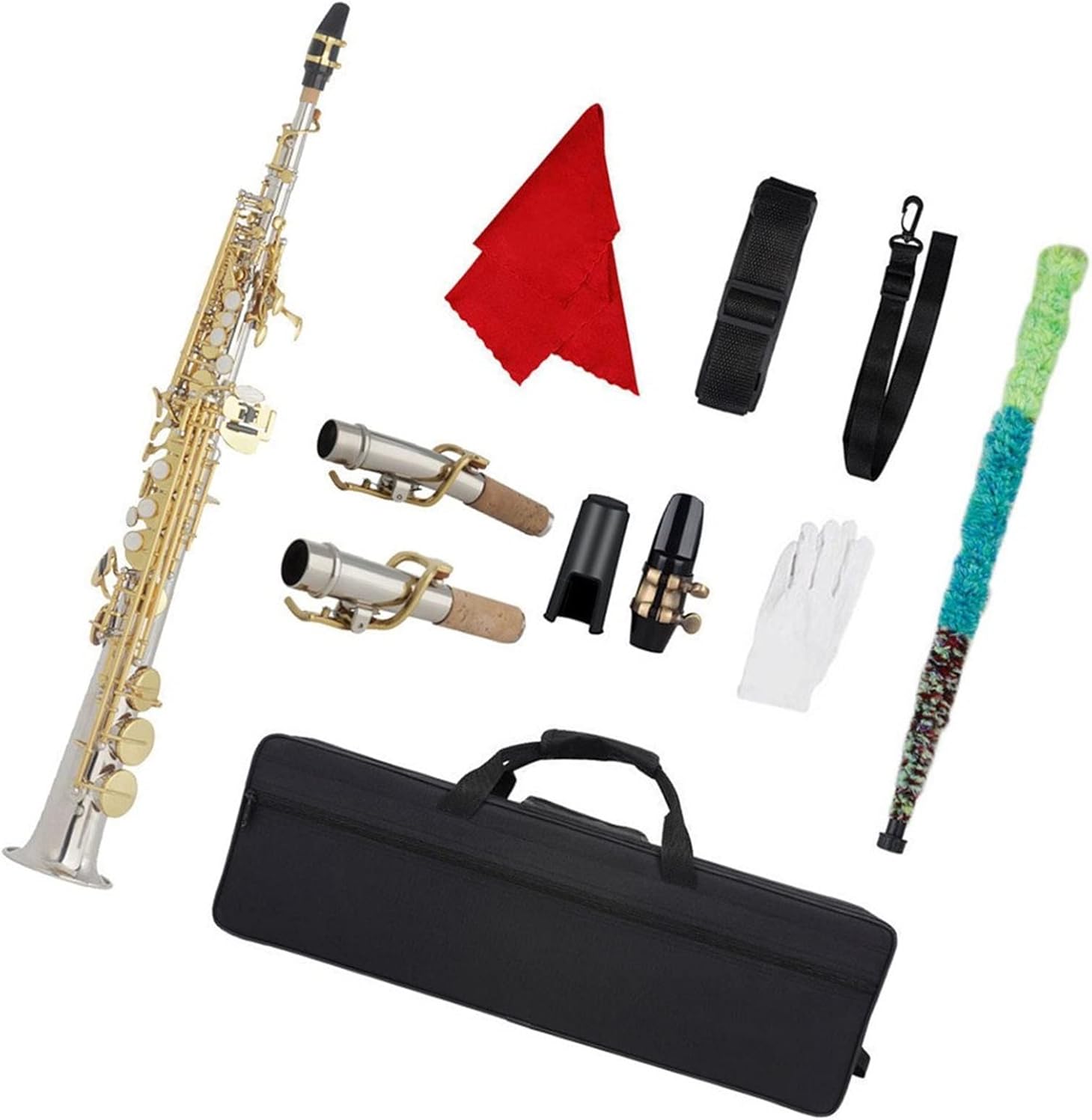 Saxophone Bb Flat Woodwind Instrument Brass Straight Sax with Case Mouthpiece Accessories
