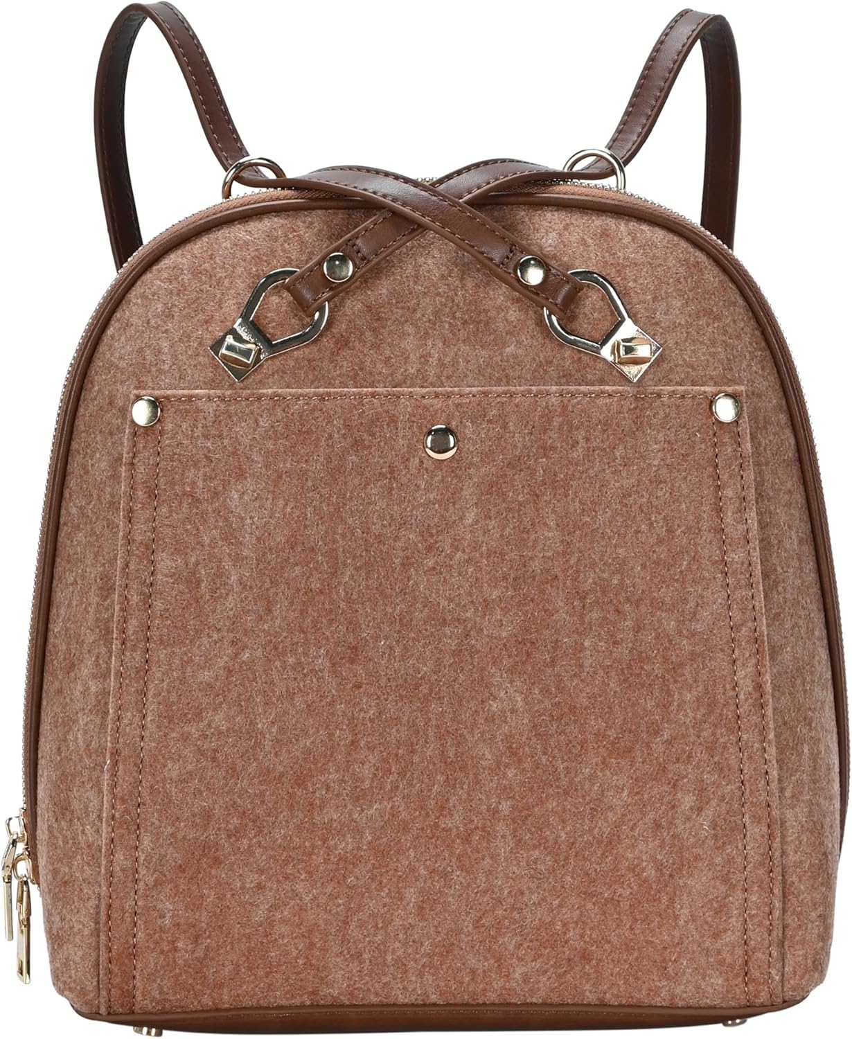 MMS Brands Miztique The Daisy Felt Convertible Backpack Purse for Women - Tan | Soft Felt Shoulder Strap Bag or Convertible Backpack |