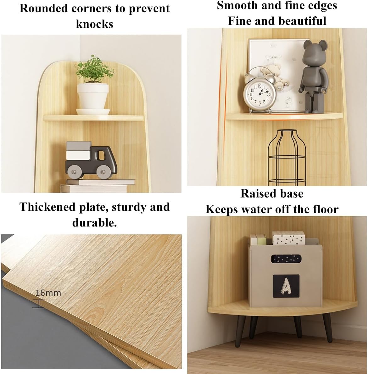 Standing Corner Shelf 4 Tier, Narrow Bookshelf Wooden Shelving Unit for Living Room Bedroom Office, Storage Shelves Ladder Shelf Retro Corner Cabinet (Original Wood One Size)