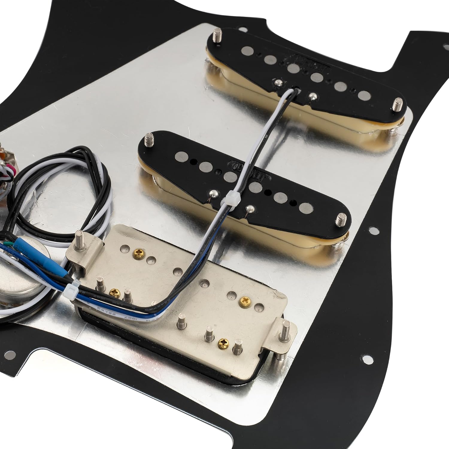 Musiclily Pro-SE ST-HSS-60SE Pre-wired Pickguard with Alnico 5 Pickups 5-Way Switch for Strat Style Electric Guitar, 3Ply Black with Zebra Bridge Pickup