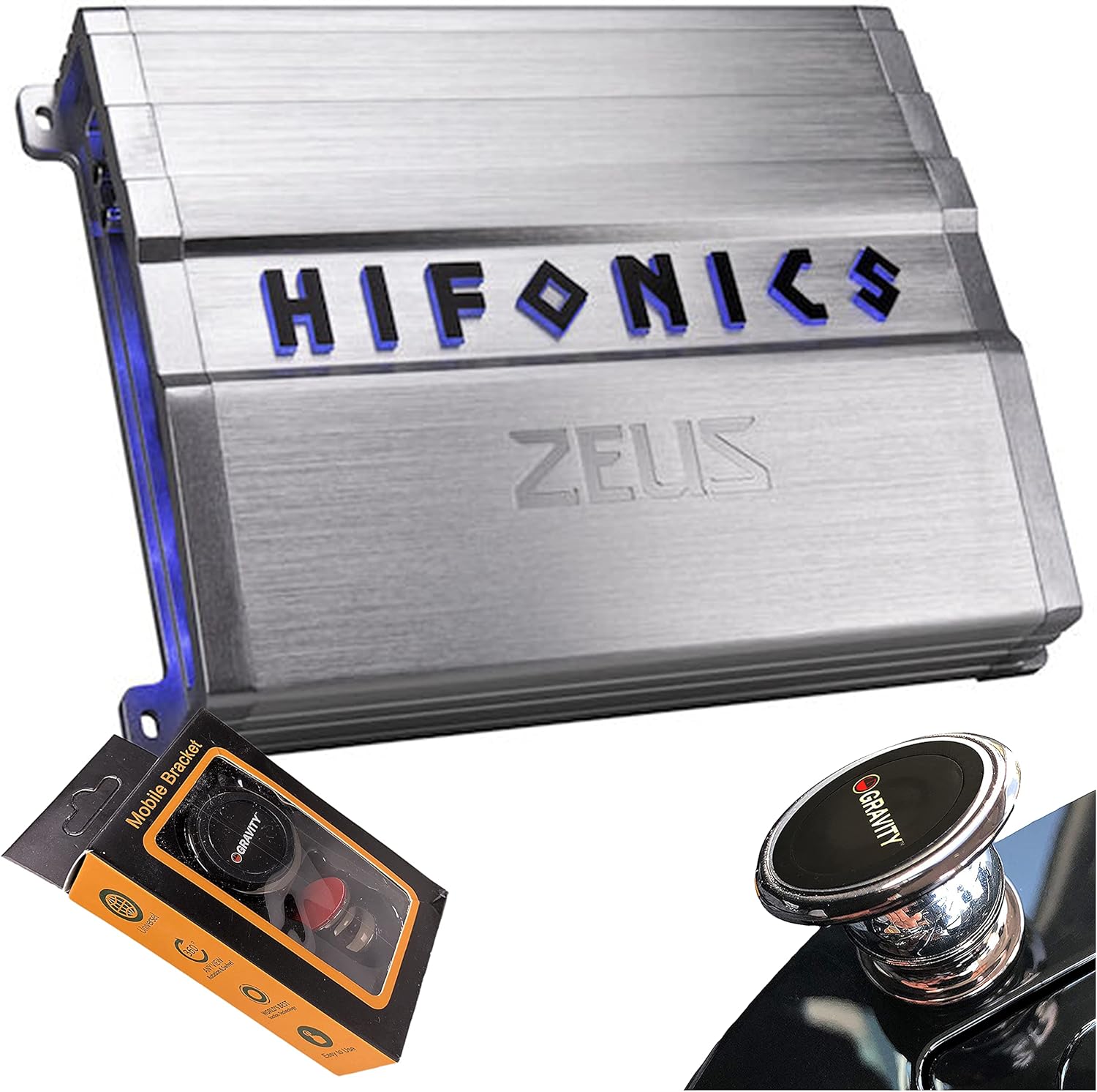 Hifonics ZG-600.4 Zeus Gamma 4 Channel Super A/B Class 600 Watt Car Audio Sound System Subwoofer Speaker Amp Amplifier with Gravity Magnet Phone Holder Bundle