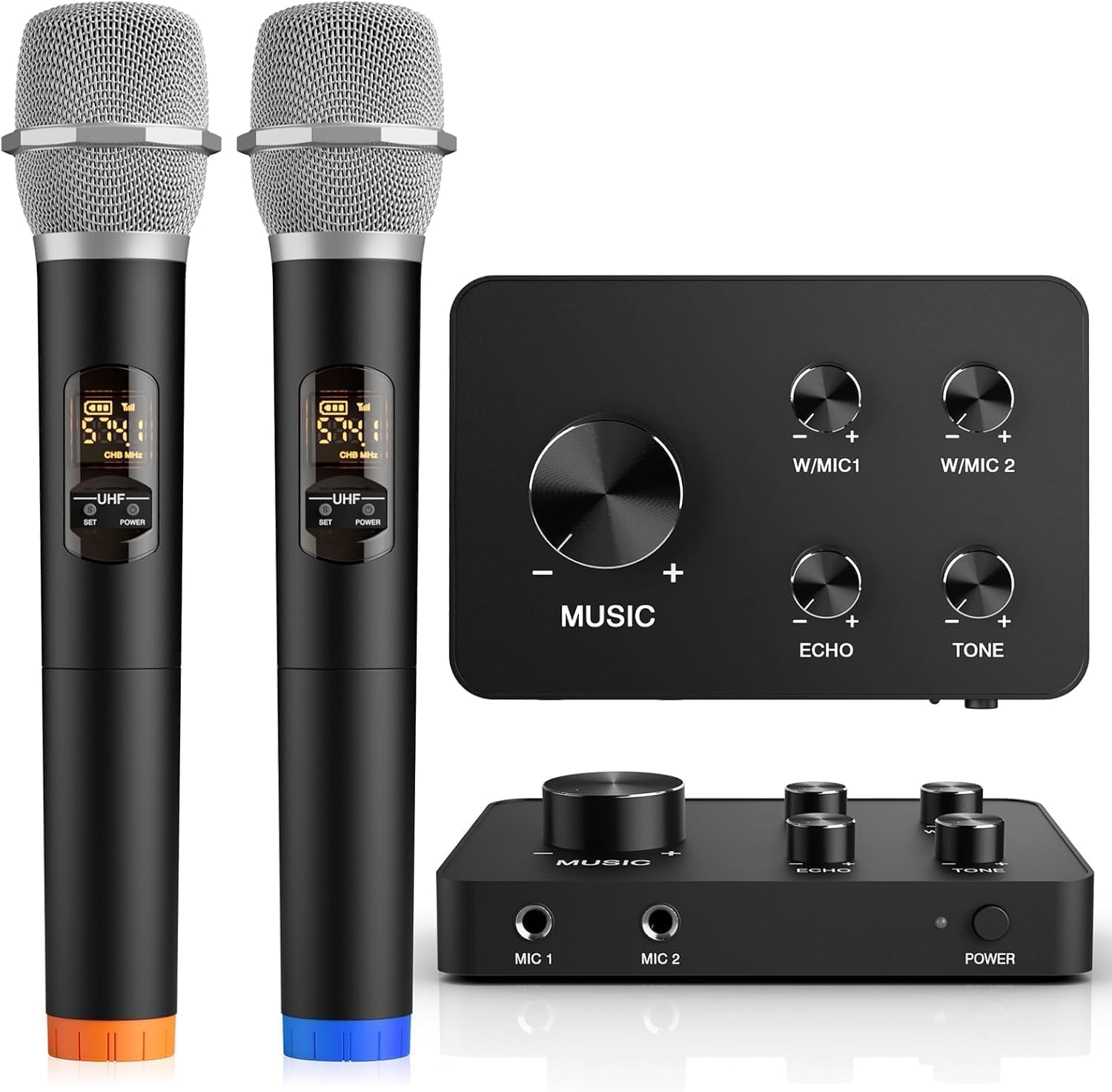 Wireless Microphone Karaoke Mixer System, Dual Handheld Wireless Microphone for Karaoke, Smart TV, PC, Speaker, Amplifier, Church, Wedding - Support HDMI, AUX in/Out