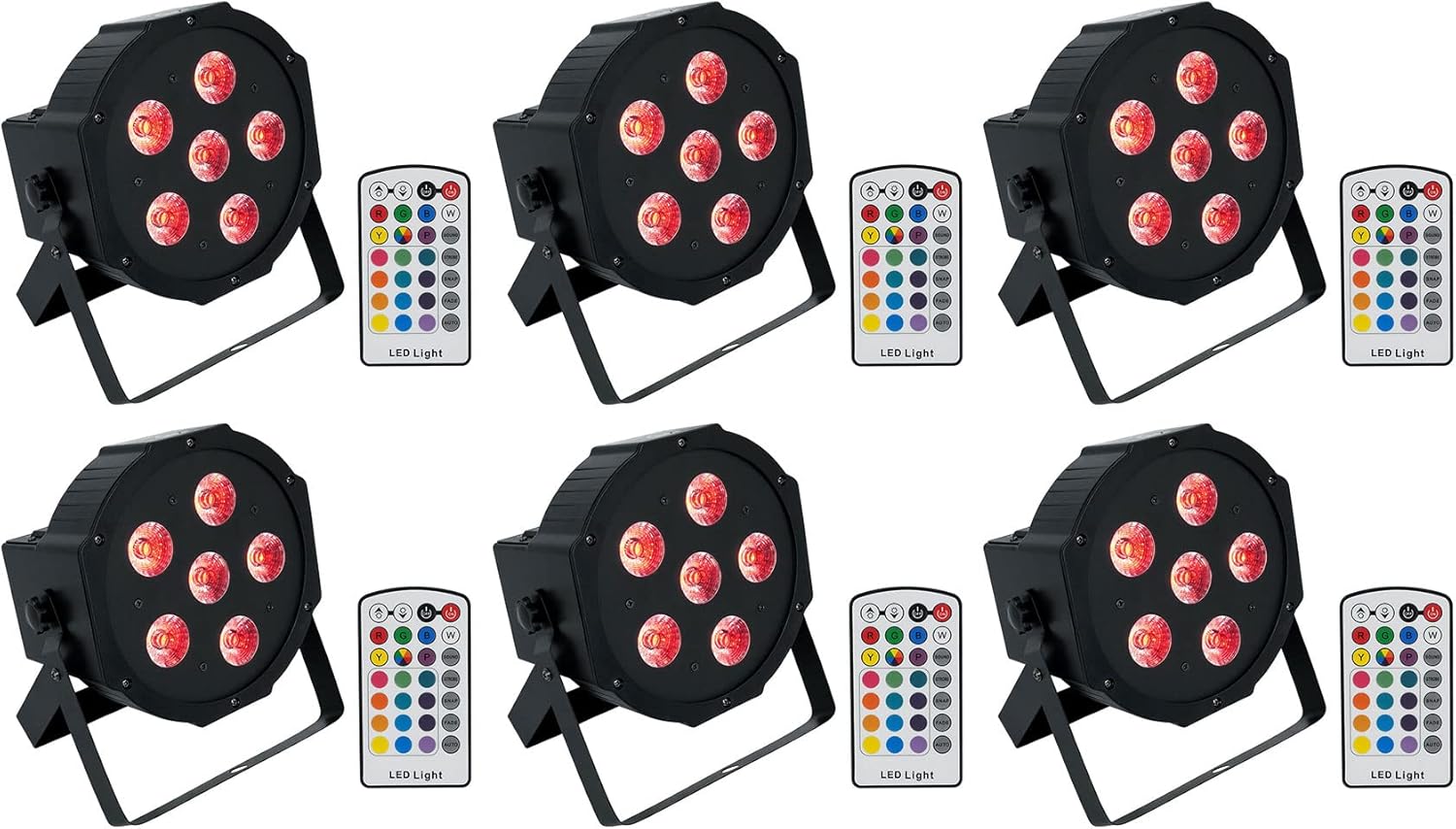 Rockville Battery PAR 6RF 36-Watt RGBWA+UV LED Wash Light, Wireless DMX, RF Remote Control, DC 12V Charging, 6-Piece for DJ Uplighting, Stage, Weddings, Clubs, 6-Piece