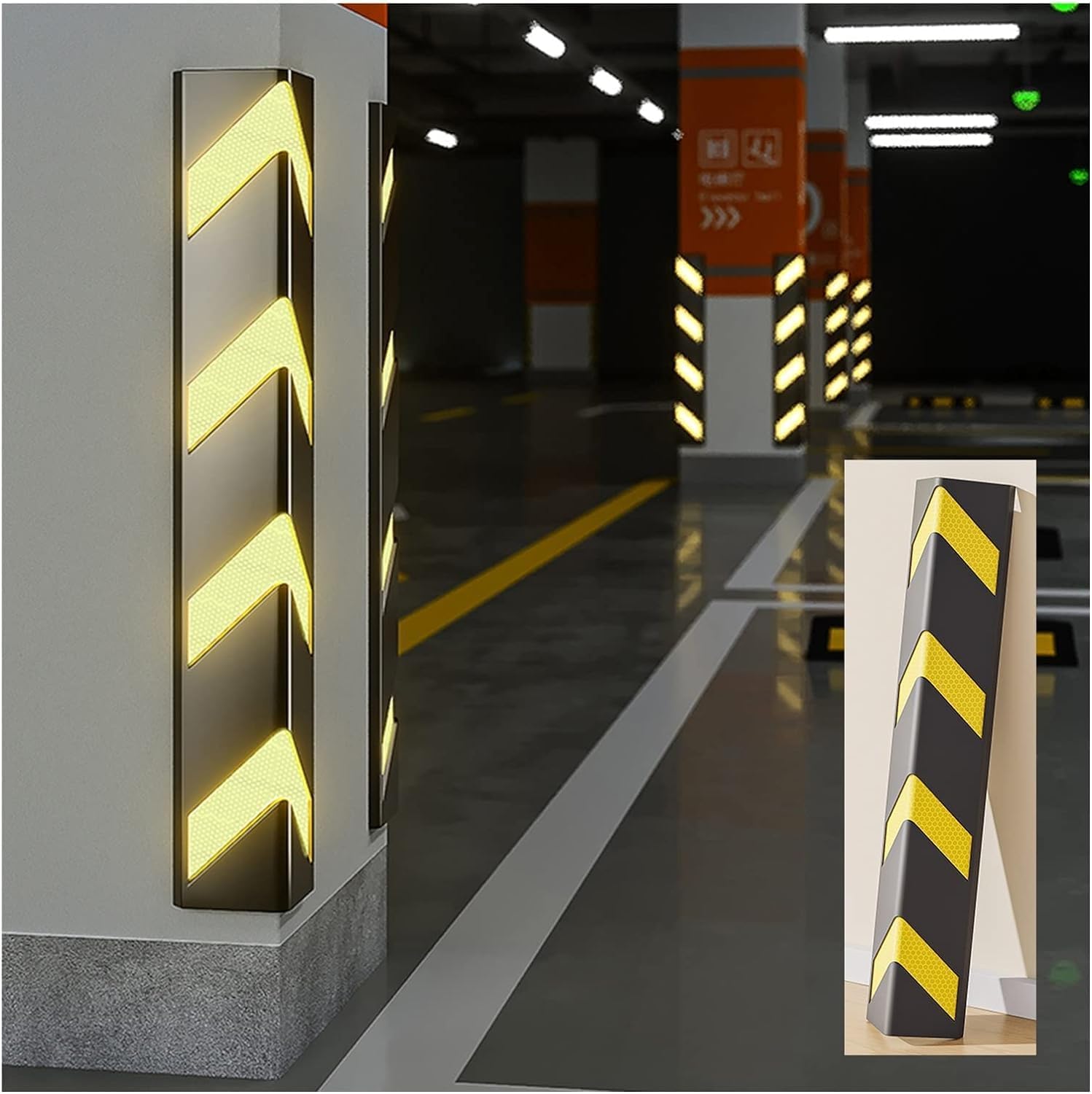 Car Park Corner Guards, Workshop Corner Rubber Reflective Lift Edge Guards, 1cm Thick ((2pcs-120cm)