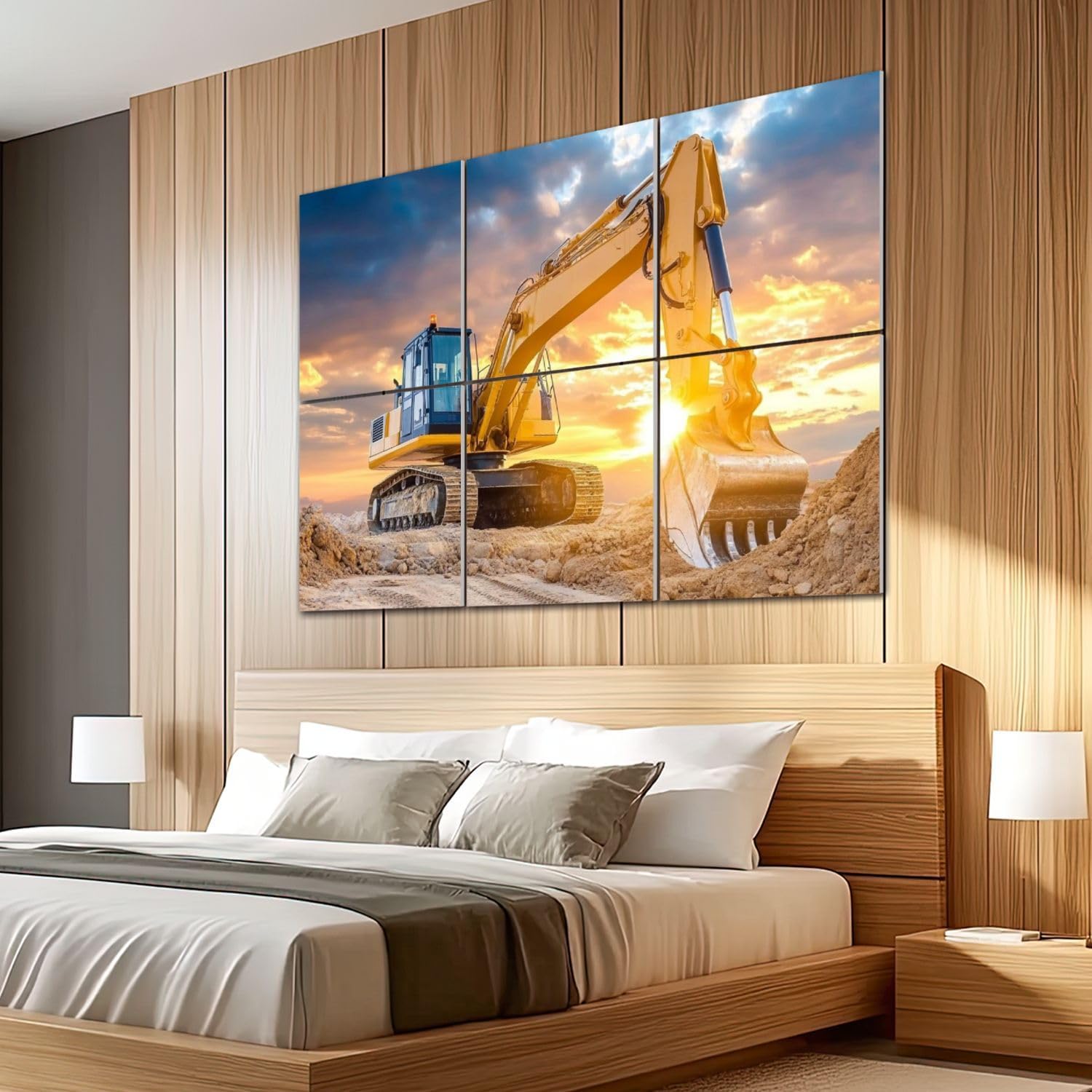 6 Pack Art Acoustic Panels Sound Absorbing Excavator Construction Site Setting Sun Sunset Dirt Pile Cloudy Sky Decorative Soundproof Wall Panels Self Adhesive for Recording Studios Office 72