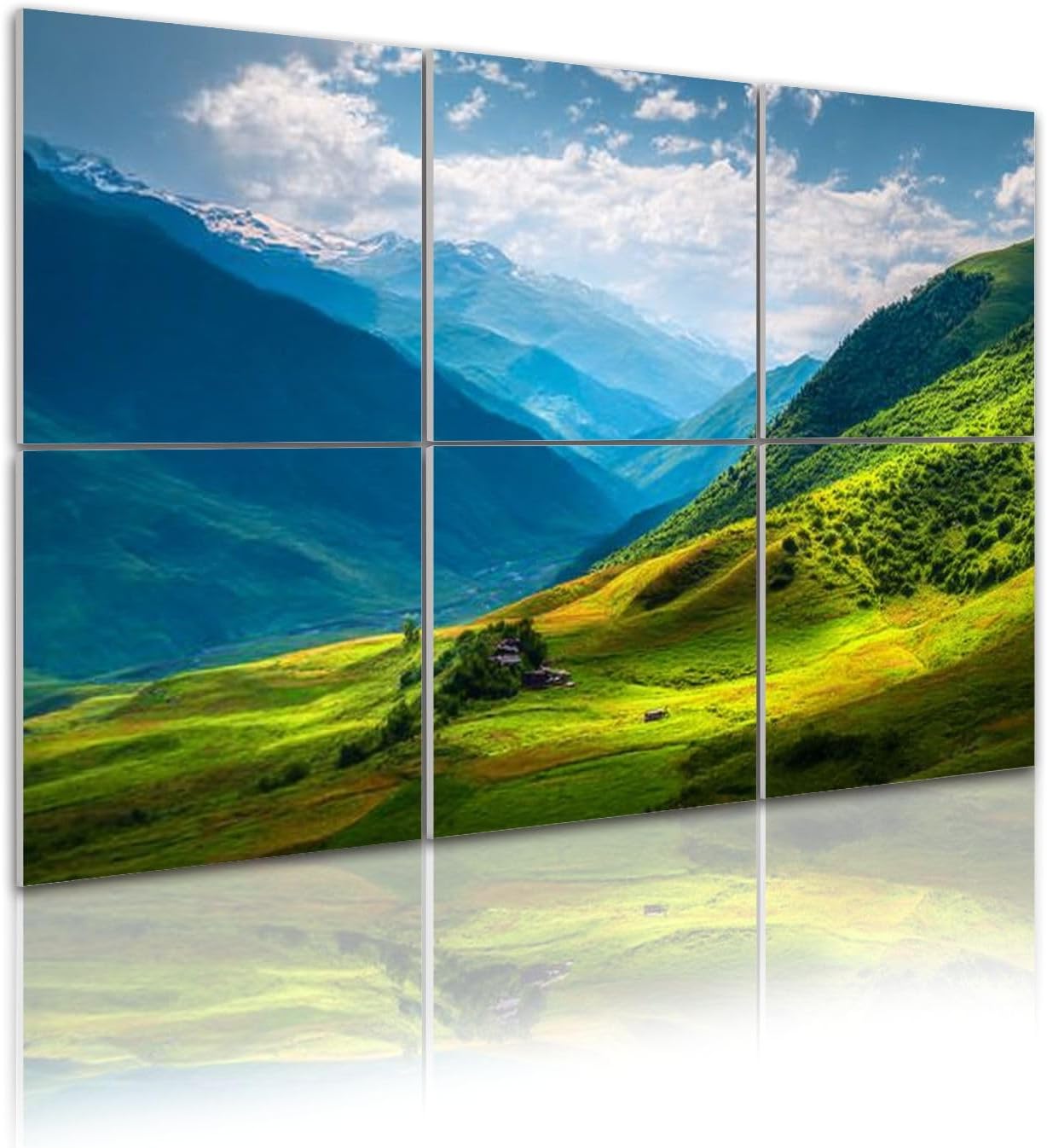 6 Pack Art Acoustic Panels Self Adhesive Alpine mountain landscape Svaneti mountains ranges Green grassy hills Decorative Soundproof Wall Panels Sound Absorbing Panel 48