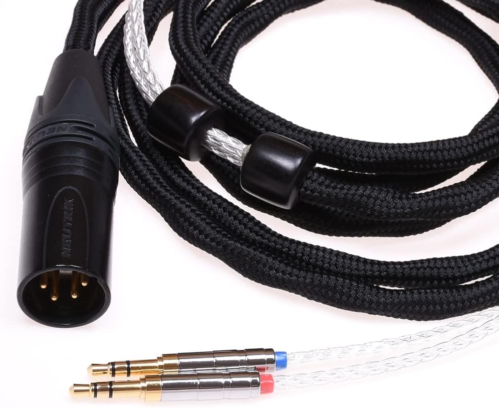 Dual 3.5mm 16 Cores Silver Plated HiFi Cable for Hifiman Arya HE1000se HE5se HE6se HE4xx Denon AH-D7200 AH-D9200 Headphone Upgrade Cable Extension (8FT, 4Pin XLR Male)