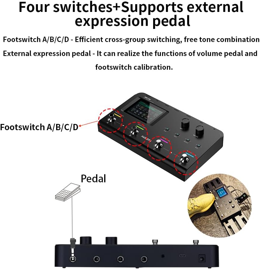 AME-200 Guitar Multi Effects Processor with Amp Modelling, Reverb, Delay, Looper, Drum Machine, 4 Footswitches, Expression Pedal, USB OTG Recording, MNRS GNR & GIR Loader