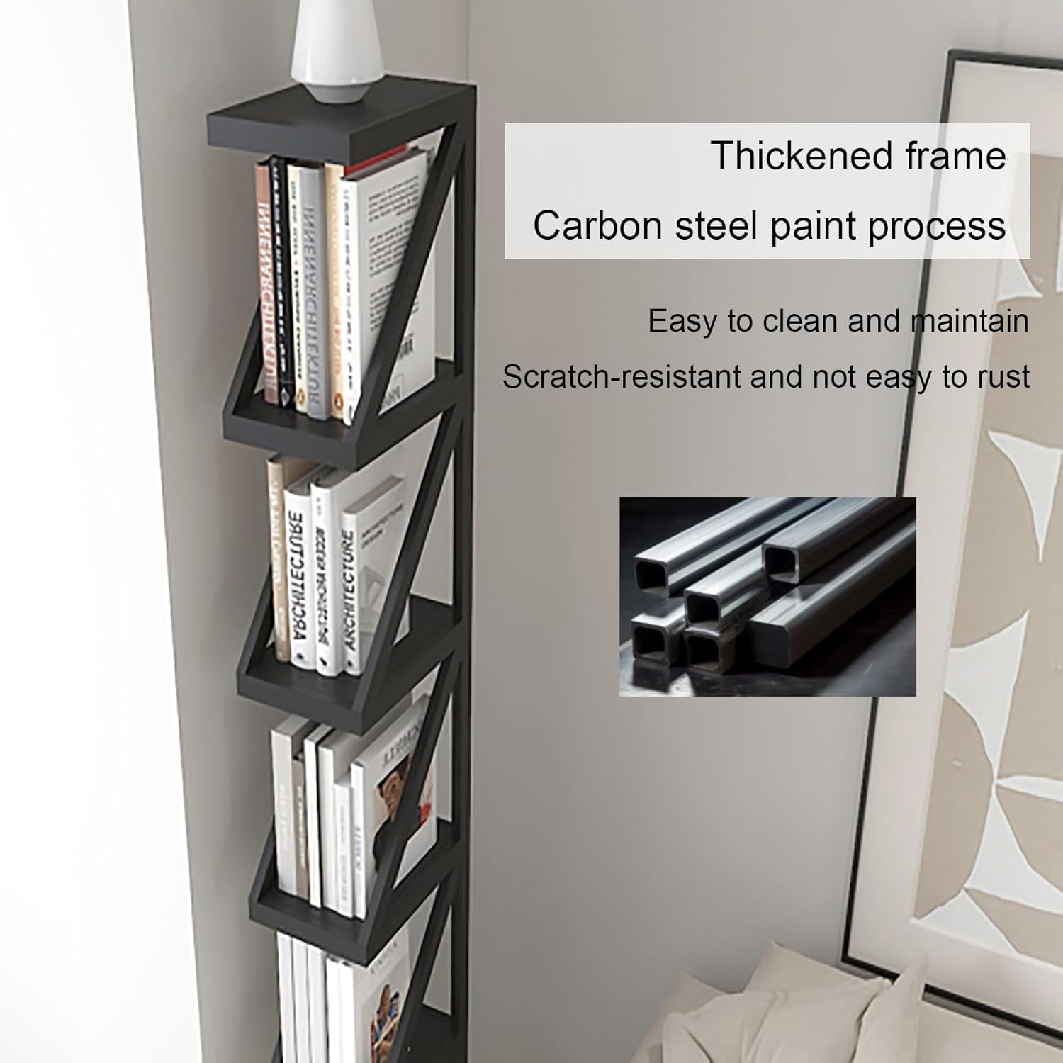 Vertical Bookshelf, 4/5-Tier Bookcase, Narrow Spine Book Shelf for Small Space, Corner Standing Shelf for Living Room, Office, Study, Entryway(Black,159cm/62.6in)