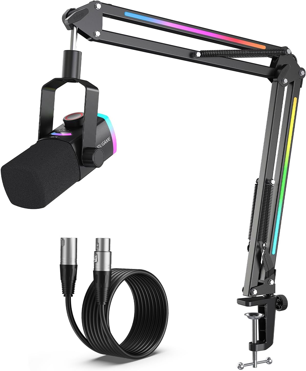 FIFINE PC Streaming Microphone Set, RGB XLR/USB Mic Kit with Tap-to-Mute, Mix Control & Boom Arm, and 10ft XLR Cable for Podcast/Streaming/Recording (AM8PROT+L9)