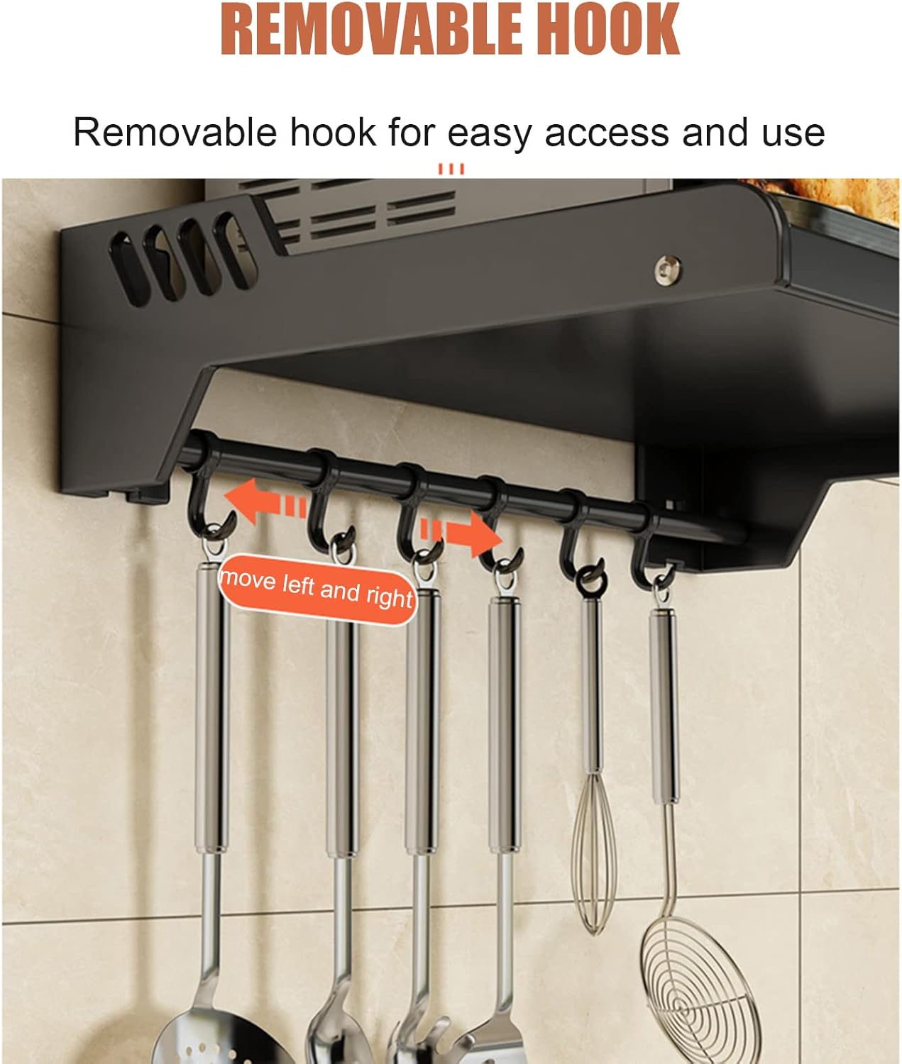 Commercial/Household Wall Mount Bracket Metal Shelving, Kitchen Spice Rack Microwave Oven Shelf with Hooks, Multifunctional Storage Stand Holder, Bathroom Organizer Shower Caddy Storage