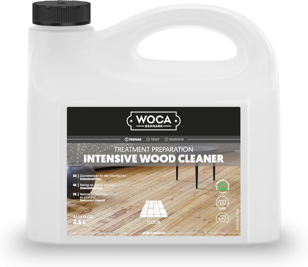 WOCA Intensive Wood Cleaner 2.5L, Concentrated Formula for the preparing and treatment of raw wood for application of wood stains and finishes.