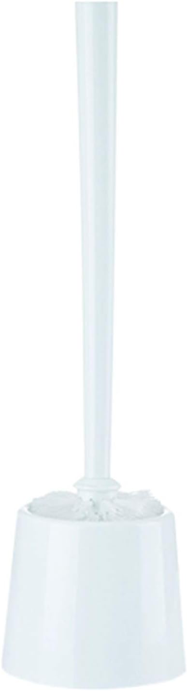 NLIAN- Toilet Brush and Holder Set, Wave-Shaped PP Strong Bristles Good Grips Compact Long Brush and Enough Heavy Base for Bathroom Toilet White 11x39cm