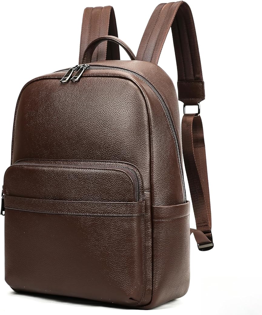 Genuine Leather Laptop Backpack for Men Business Travel Hiking Rucksack Daily Use Daypack with Gift Box (Coffee-2)