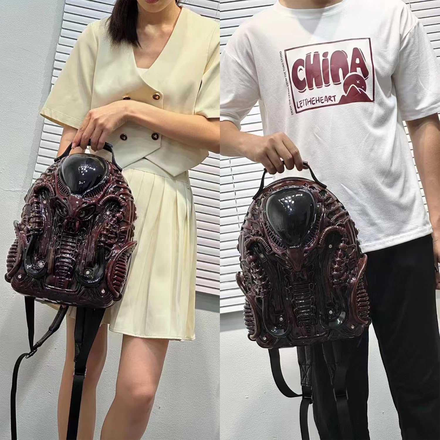 Men and Women Cool Xenomorph Shaped Backpack PVC Unique Novelty Alien Purse