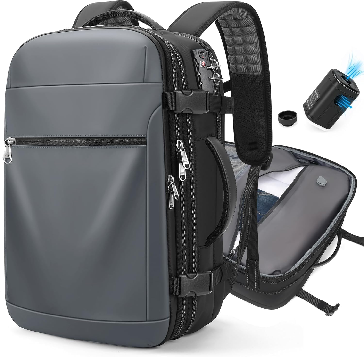 POSO Vacuum Backpack Travel – Expandable Compression Carry On Backpack with Vacuum Pump, Water-Resistant TSA Lock Travel Bag, 17