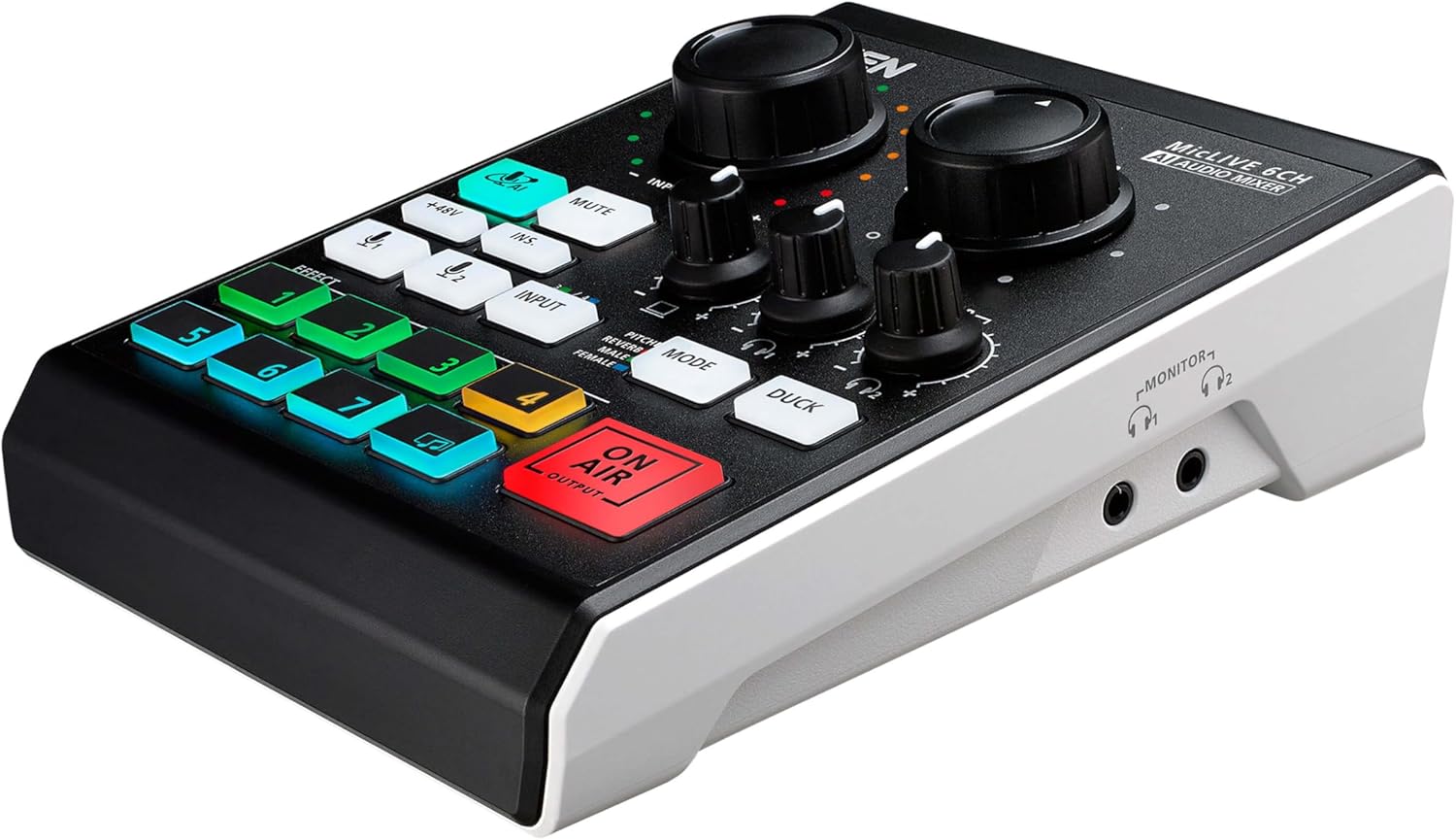 ATEN UC8000 MicLIVE 6-CH Podcast Audio Mixer AI | Built-in Phantom Power, XLR TRS connectors Mic or Instrument Input, USB-C Audio-In, Livestreaming, Podcasting, Audio Recording for Windows and Mac OS