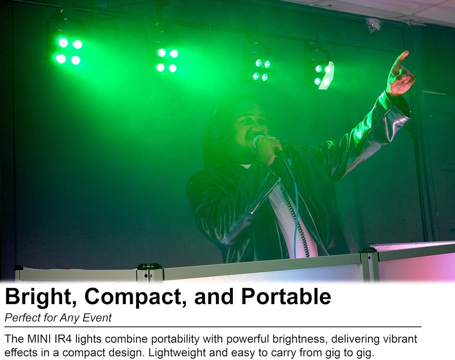 Rockville 4 Pack MINI IR4 Black 48W LED Par Wash Lights, 4x12W RGBWA+UV, Wireless DMX, App Group Control, Rechargeable Battery, Travel Bag, for DJs and Party Events