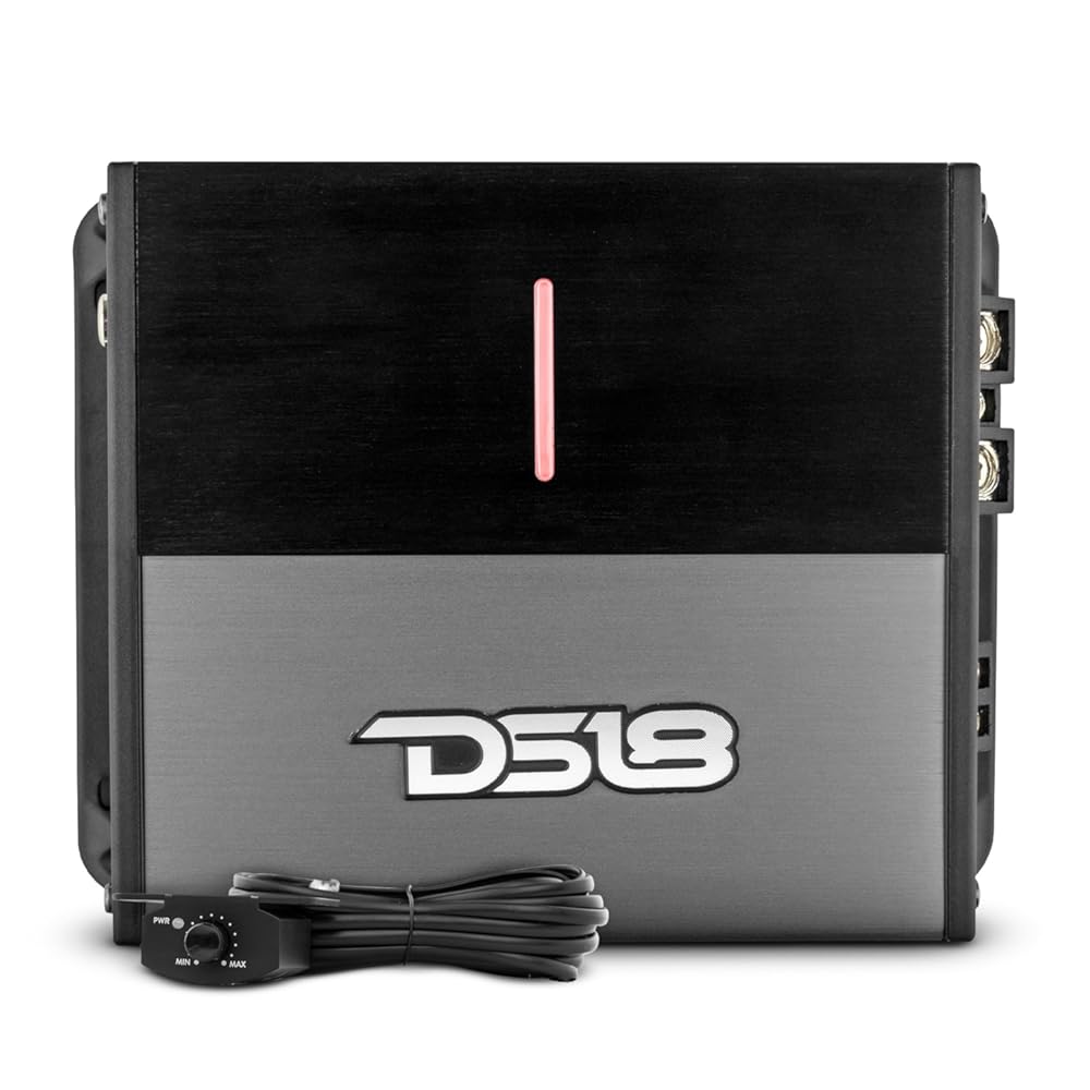 DS18 ION600.1D Powerful and Compact Monoblock 1 Channel Amplifier Full Range 600W RMS Class D - Micro Digital 1-Channel Car Amplifier - Remote Subwoofer Level Control Included