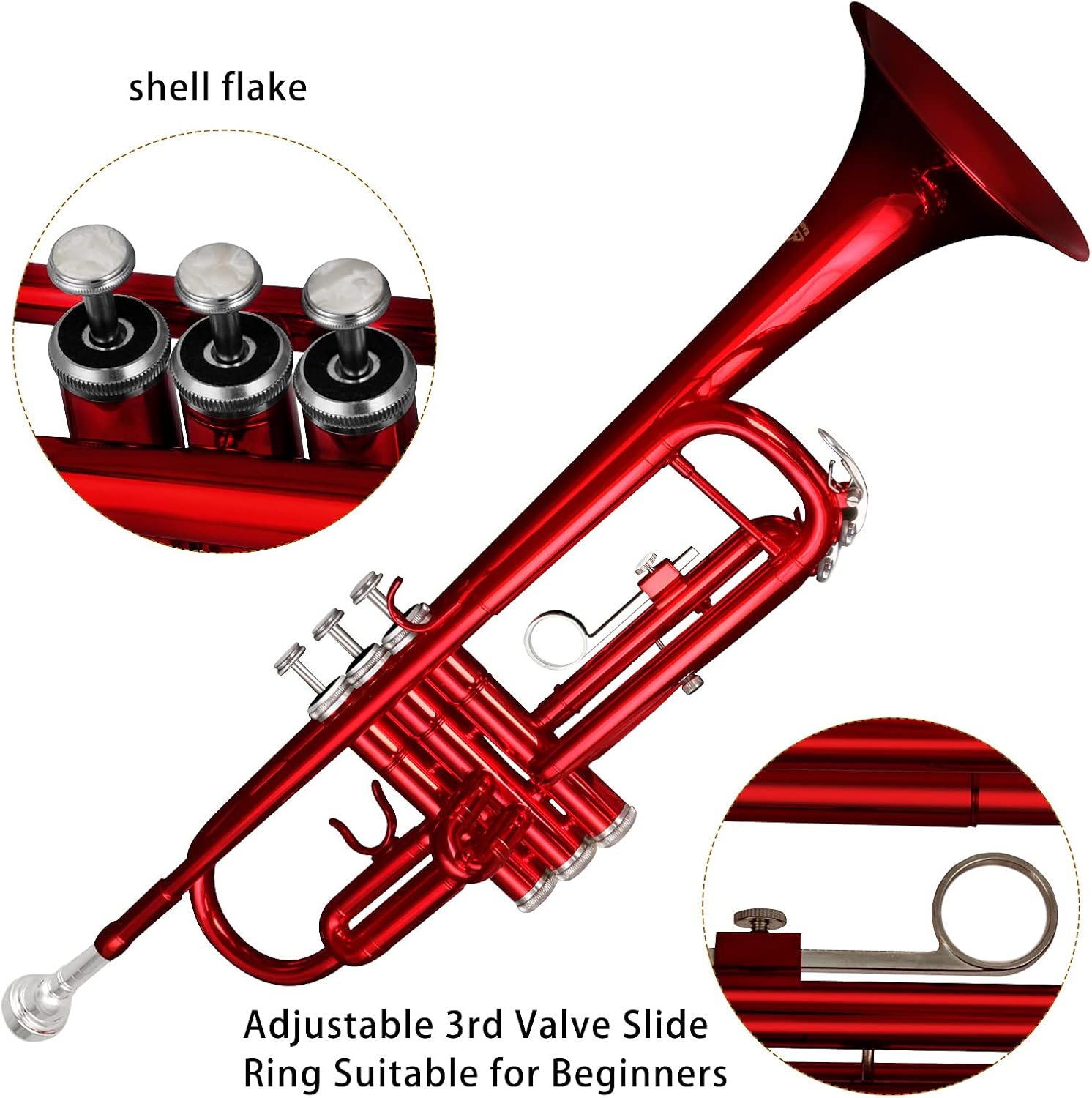 EASTROCK Bb Trumpet Standard Trumpet Set with Carrying Case,Gloves, 7C Mouthpiece and Cleaning Kit (Red)