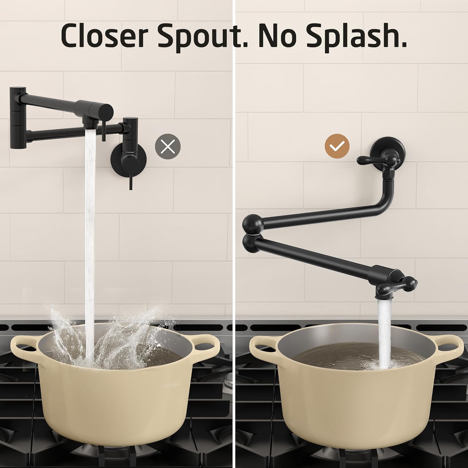 KES Vintage Black Pot Filler Faucet with Heat-Resistant Cartridge, 26'' No Lead 18/8 Stainless Steel Over Stove Kitchen Pot Filler Faucets with Double Joints 360° Swing Arm Wall Mount, KN928S24LF-BK