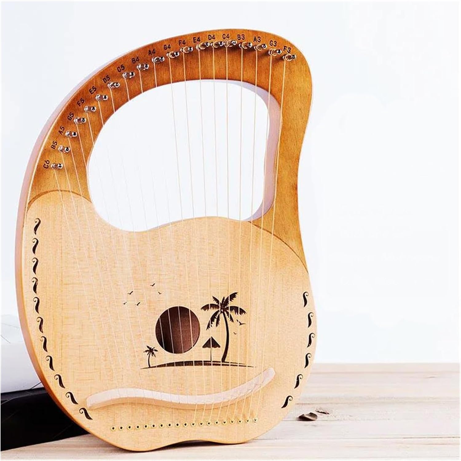 VBDEFRT Lyre Harp Set Traditional Solid Wood Lyre Harp 19 String Professional Ethnic Instruments Classical Instrumento(Windmill-Wood)